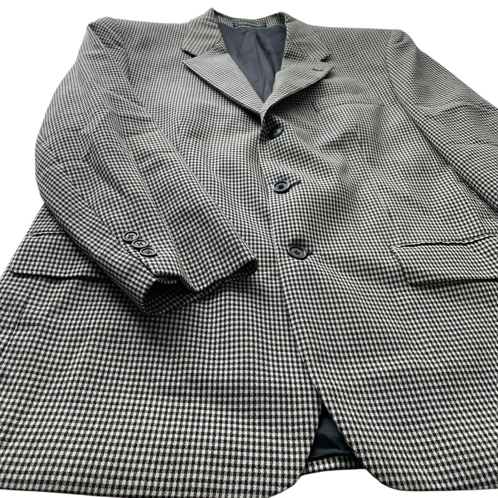 Bachrach Suit Blazer Jacket Sport Coat Black White Size 42R Wool Check Office